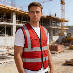 Chaleco de seguridad personalizado, reflectante de alta visibilidad, con logotipo y bolsillos, ideal para hombres y mujeres, ideal como regalo de ropa de trabajo para la construcción. Blank Red