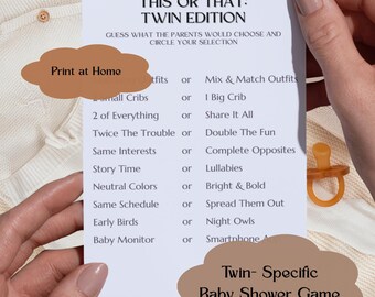 Twin Baby Shower This or That Printable, Fun Baby Shower Game for Twins, Instant Download Activity, Gender Neutral Shower