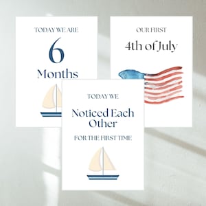 Lot de cartes jalons pour bébés, jumeaux ou multiples, premières vacances + mensuel + jalons imprimables, bateau, téléchargement numérique