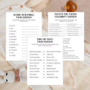 Twin Baby Shower Game, Activity, Printable, Digital Download- 3 Pack Bundle