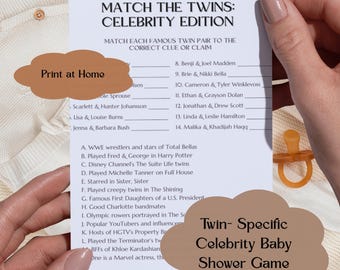 Twin Baby Shower Celebrity Matching Printable, Fun Baby Shower Game for Twins, Instant Download Activity, Gender Neutral Shower