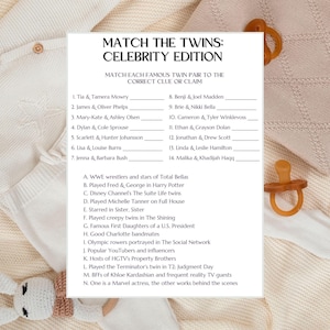 Twin Baby Shower Game, Activity, Printable, Digital Download- Match the Twins Celebrity Edition