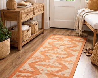 Boho Runner Rug Handmade | Southwestern Jute Runner Rug | Farmhouse Hallway Rug | Tribal Carpet | Entryway Kitchen Rug | Neutral Home Decor