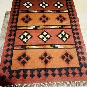 Handmade Navajo Kilim Rug, Aztec Rug, Accent Rug, Outdoor Rug/Indoor Rug, Living/Dinning Room 4X6 Ft. Wool Jute Kilim Rug, Indian DhurrieRug