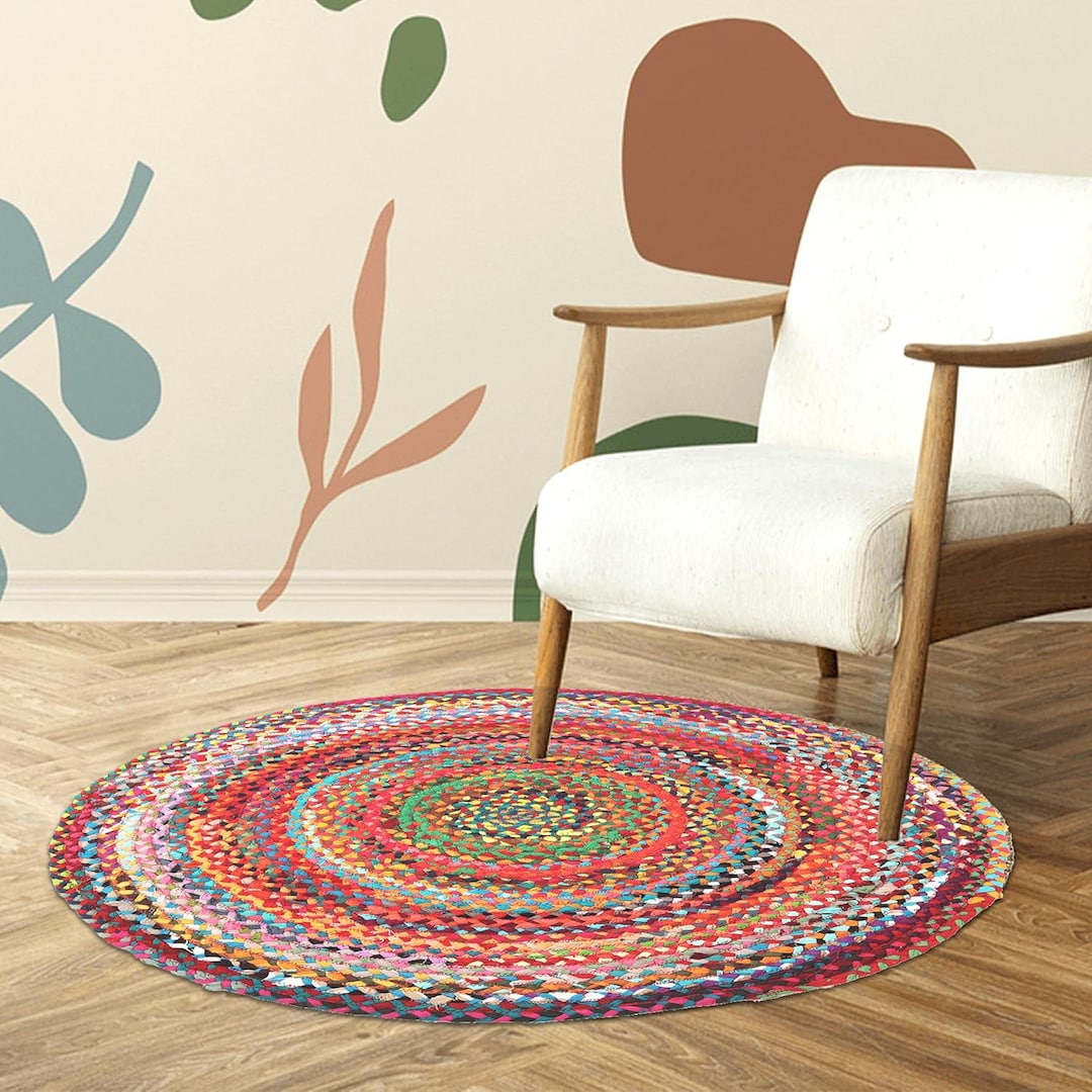 Hand Braided Cotton Chindi Rug: Bohemian Multi Color Home Decor - Etsy