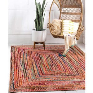 Handmade Chindi Rug: Colorful Recycled Cotton Braided Boho Carpet