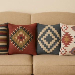 Handwoven Wool Jute Cushion Cover: Rustic Home Decor 18x18