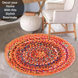 Hand Braided Bohemian Colorful Cotton Chindi Area Rug multi color Home Decor Rugs cotton area rugs Round Rug Home Decor Rag Rug Area Rug