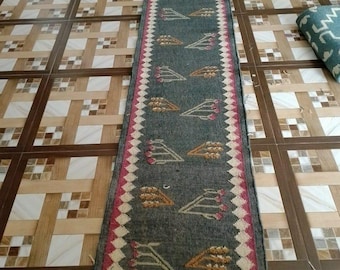 Alfombra Kilim tejida a mano: Lana y yute, diseño tradicional indio, 60 x 60 cm.