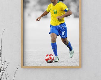 Póster de arte mural de Ronaldinho, leyenda del fútbol brasileño, impresión de icono del fútbol, obra de arte deportiva JPG PNG