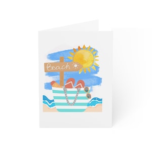Cartões de felicitações de Sunny Beach, cartões de verão, cartões de férias, convites para festas na praia, artigos de papelaria com tema de oceano