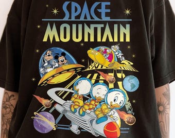 Maglietta Comfort Colors Vintage anni '90 Space Mountain, maglietta retrò Topolino e i suoi amici, magliette Disneyworld, maglietta coordinata WDW Family Vacation