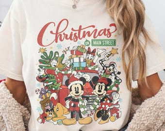 Vintage Christmas On Main Street Mickey And Friends Xmas Shirt, Disney Christmas Holiday Shirt, Mickey's Very Merry Christmas Party Shirt
