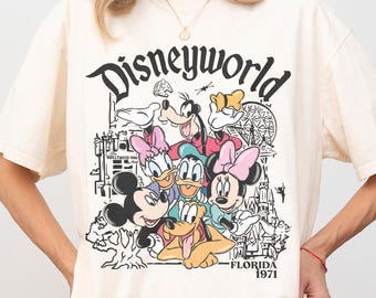 Maglietta Retro Comfort Color Disneyworld Florida 1971, Maglietta Disney Magic Castle Epcot Hollywood Studio, Maglietta Topolino e i suoi amici, Vacanza in famiglia