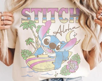 Retro Disney Stitch Aloha Tropic Surf Comfort Colors Shirt, Disney Shirt, Lilo & Stitch Aloha Shirt, Disney Gift Shirt, Stitch Aloha Disney