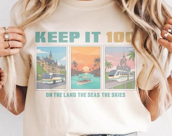 Retro Vintage Epcot Keep It 100 On The Land The Seas The Skies Shirt, Disney Boat Seagull Tee, Pastel Disney Trip, Epcot World Traveler Tee