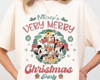 Chemise de fête de Noël Disney rétro, chemise très joyeux Noël de Mickey, chemise de Noël assortie pour la famille Disney, chemise de vacances de Noël
