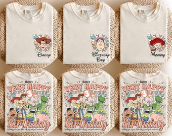 Comfort Color Custom Very Happy Birthday Toy Story Shirt, All Disney Character Personalization Disney Birthday Girl Boy Tee, Family Shirt