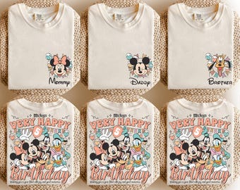 Comfort Color Custom Very Happy Birthday Disney Crew Shirt, All Disney Character Personalization Disney Birthday Girl Boy Tee, Family Shirt