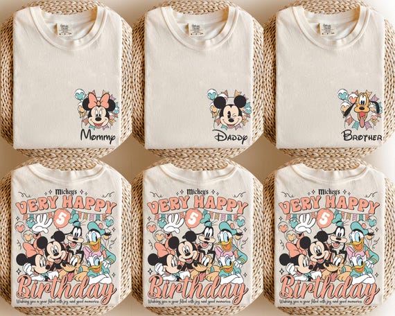 Comfort Color Custom Very Happy Birthday Disney Crew Shirt, All Disney Character Personalization Disney Birthday Girl Boy Tee, Family Shirt