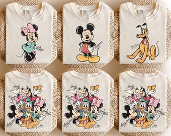 Retro 2 Sides Custom All Characters Mickey and Friends Signatures Shirt, Magical Shirt, Disney Characters Shirt, Customize Disney Characters