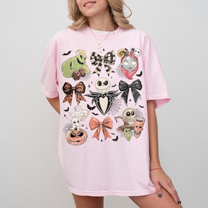 Vintage Coquette Nightmare Before Christmas Shirt, Jack Skellington Halloween Tee, Disney Halloween Shirt, Coquette Bow Comfort Colors Tee image 4