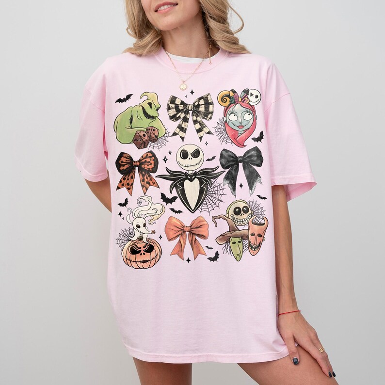 Vintage Coquette Nightmare Before Christmas Shirt, Jack Skellington Halloween Tee, Disney Halloween Shirt, Coquette Bow Comfort Colors Tee image 4