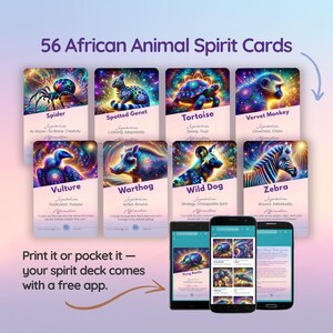 Cartes imprimables d'animaux africains colorées et impertinentes Cartes d'animaux Oracle ou Tarot Spirit avec affirmations