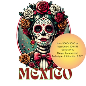 Mexican Catrina PNG | Day of the Dead Sublimation | Design Patriotic Png | Mexican Heritage | Latina Chicana Art | Sugar Skull Mexico DTF