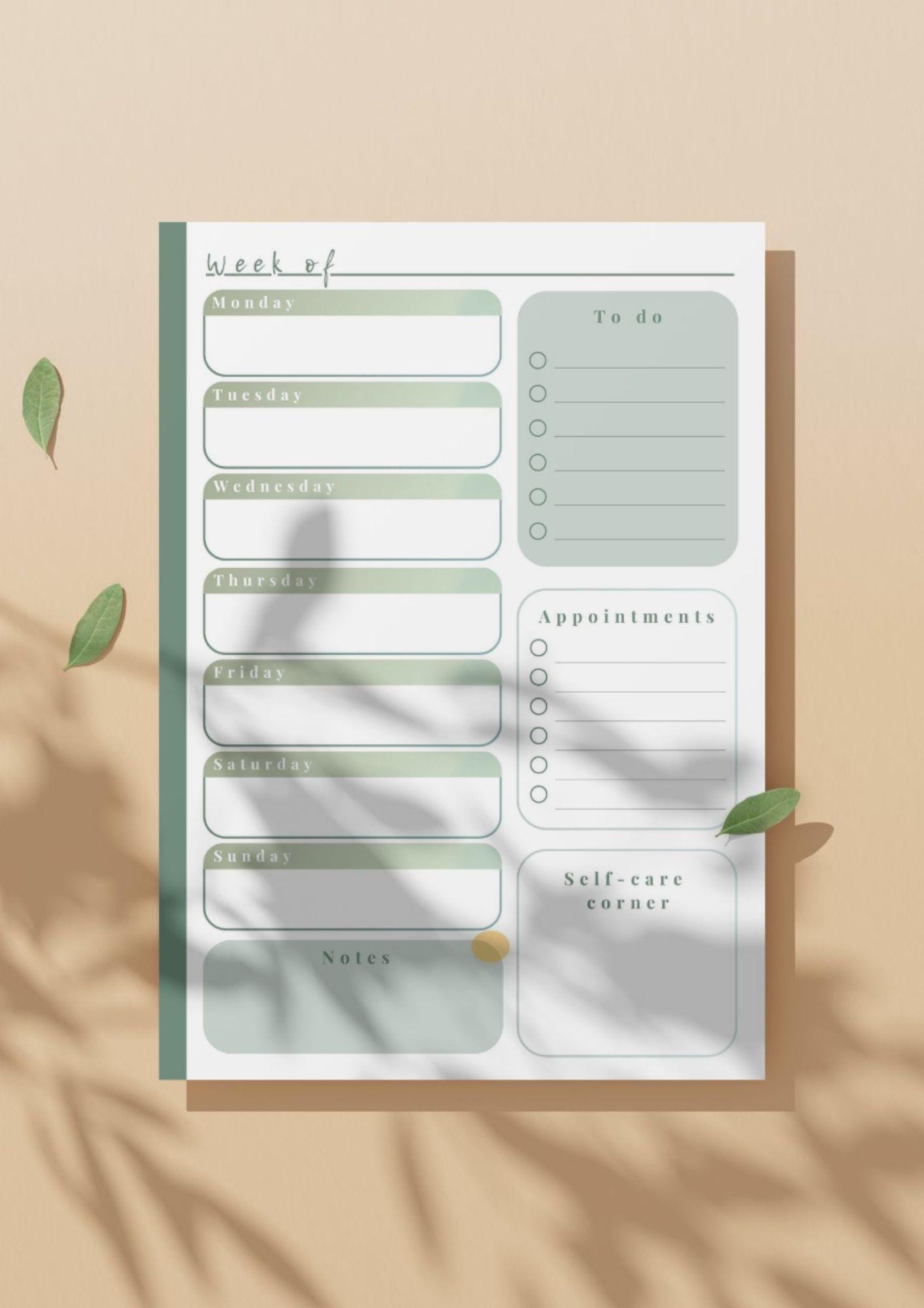 Minimalist Weekly Planner Printable – A4 Digital Download – Sage Green ...