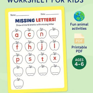 Actividad del alfabeto con letras faltantes: Reconocimiento de letras minúsculas para niños