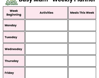 Agenda settimanale per mamme impegnate / Programma familiare stampabile / Formato A4 e formato USA PDF / Download immediato