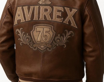 Avirex Aviator King 75 Bomber Handmade Men's 1975 Brown Fashion Genuine Leather Jacket, Genuine Cowhide Leather gift for riders