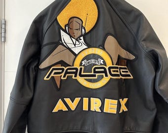 Avirex x Palace Leather Bomber Jacket Limited Edition Black Varsity Streetwear Real Leather Fashion Jacket Best Gift for Riders