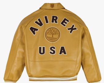 Mens Avirex Real Leather Bomber Jacket TIMBERLAND X AVIREX Jacket Genuine cowhide Leather Streetwear Fashion Jacket Best Gift for Riders