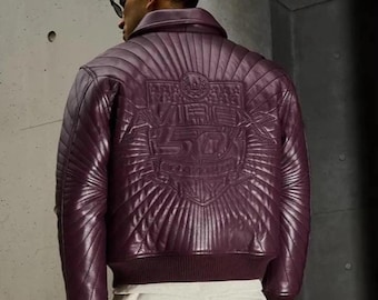 Avirex 50th Anniversary Burgundy Premium Leather Bomber Jacket – Limited Edition Embossed Designer Outerwear jacket | Best Gift for Riders
