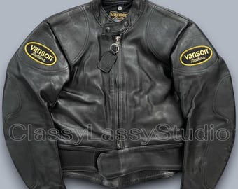 Vanson Rindsleder Motorradjacke: Vintage Biker Racing Gear, Edgy Fashion VANSON Lederbekleidung, Vanson Pure Quality Rindsleder Geschenk IHN