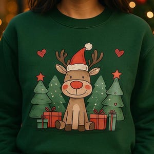 Cute Reindeer Christmas Sweatshirt Hoodie & Tee, Holiday Rudolph Design, Cozy Xmas Gift