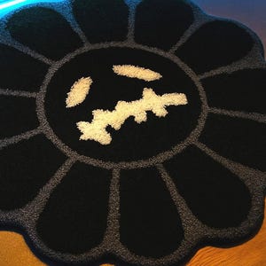 Grimace Black Flower Rug – Kawaii Tufted Floor Carpet, Soft Plush Aesthetic Home Decor