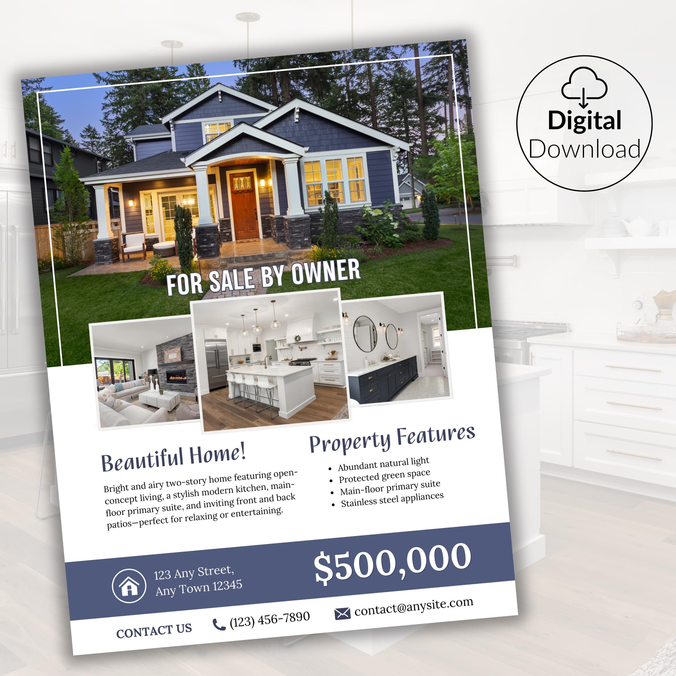 Modern Real Estate Flyer Template FSBO Canva Design (Digital Download)