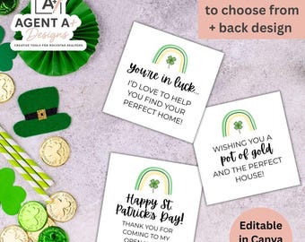 Etiquetas de regalo para la jornada de puertas abiertas del Día de San Patricio / Etiquetas de marketing inmobiliario (Descarga editable de Canva)