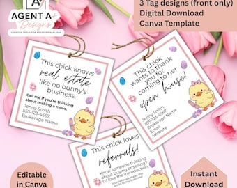Paquete de etiquetas de Pascua para agentes inmobiliarios: “Esta chica…” / Editable en Canva / Descarga instantánea