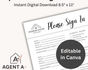Instant On Sign Form.pdf Open House Sign in Sheet for Real Estate, Instant Digital Download ...