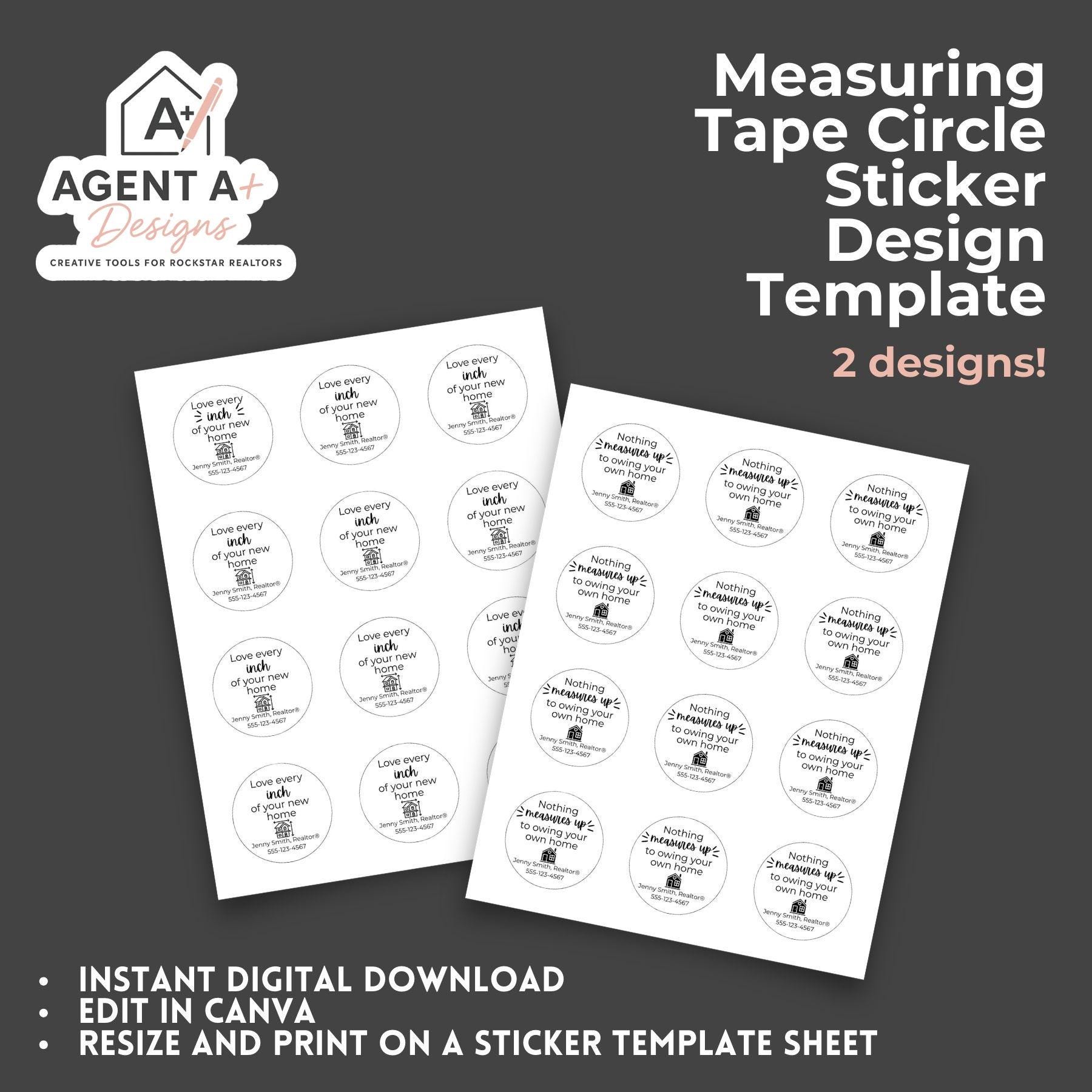Measuring Sticker Decal 2 Measuring Tape Circle Stickers - Canva Template (digital Download) - Etsy