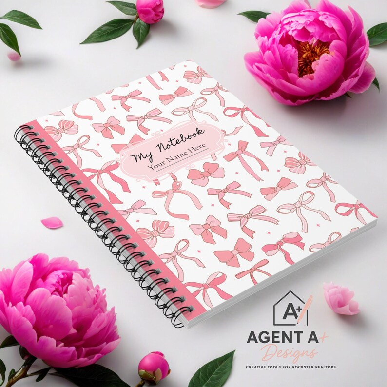 Personalized Cute Pink Bow-themed Spiral Notebook, Pink Stationery ...