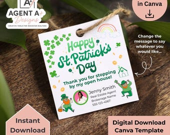 Etiquetas de regalo para la jornada de puertas abiertas del Día de San Patricio / Etiquetas de marketing inmobiliario (Descarga digital)