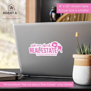 Personlig rosa Fråga mig om fastighetsdekal: Mäklare, sociala medier, bilfönsterdekal