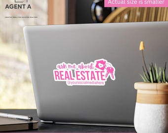 Personalized Pink Ask Me About Real Estate Decal: Agent, Social Media, Car Window Sticker