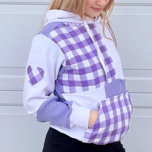 Light Purple Patch Work Hoodie / Quilted Lavender Sweatshirt / Cozy Warm Jacket / Cottage Core