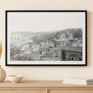 Black and White Matera Wall Art – Italian City Landscape Print – Analog Film Photography – Printable Travel Decor